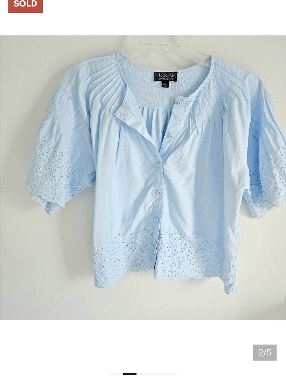 J. Crew Blue Eyelet Top Pleated Detail Full Sleeves - Picture 2 of 4
